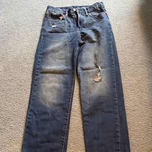GAP Blue Distressed High-Rise Straight Jeans